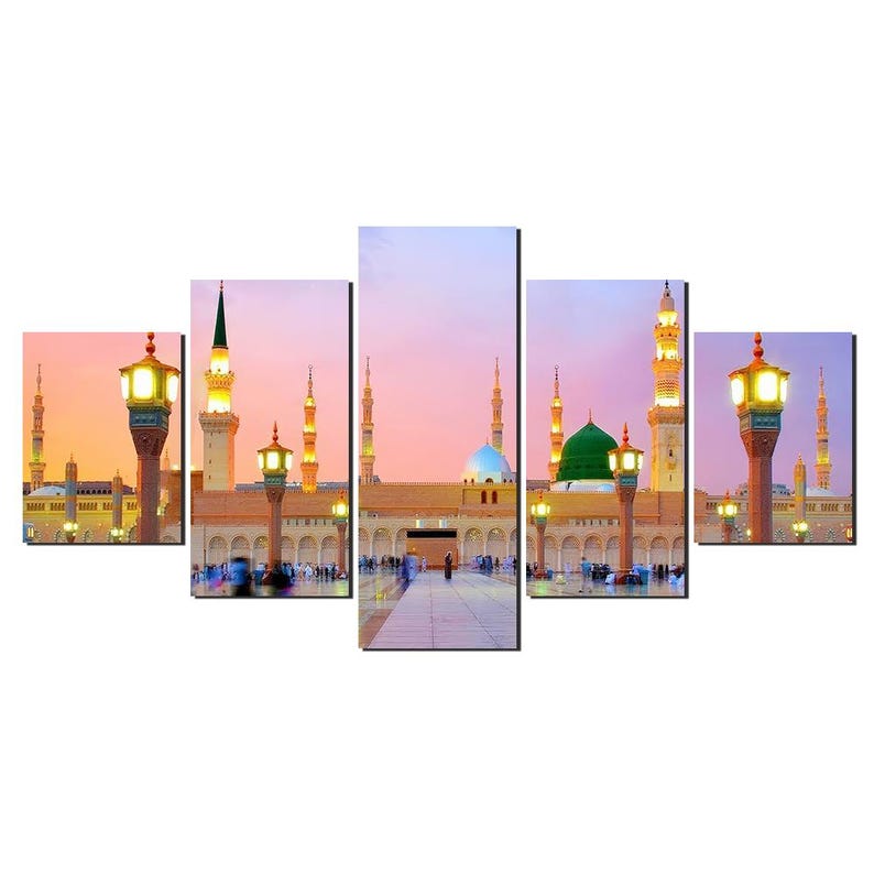 Madina Munnawara 5-Panel Canvas: Islamic Mosque Wall Art