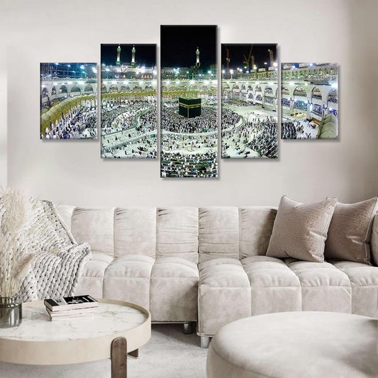 Kaaba Canvas Print: Mecca Night Scene, Islamic Wall Art - 5 Panel