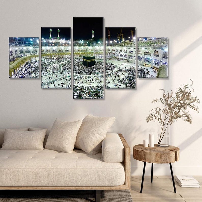Kaaba Canvas Print: Mecca Night Scene, Islamic Wall Art - 5 Panel