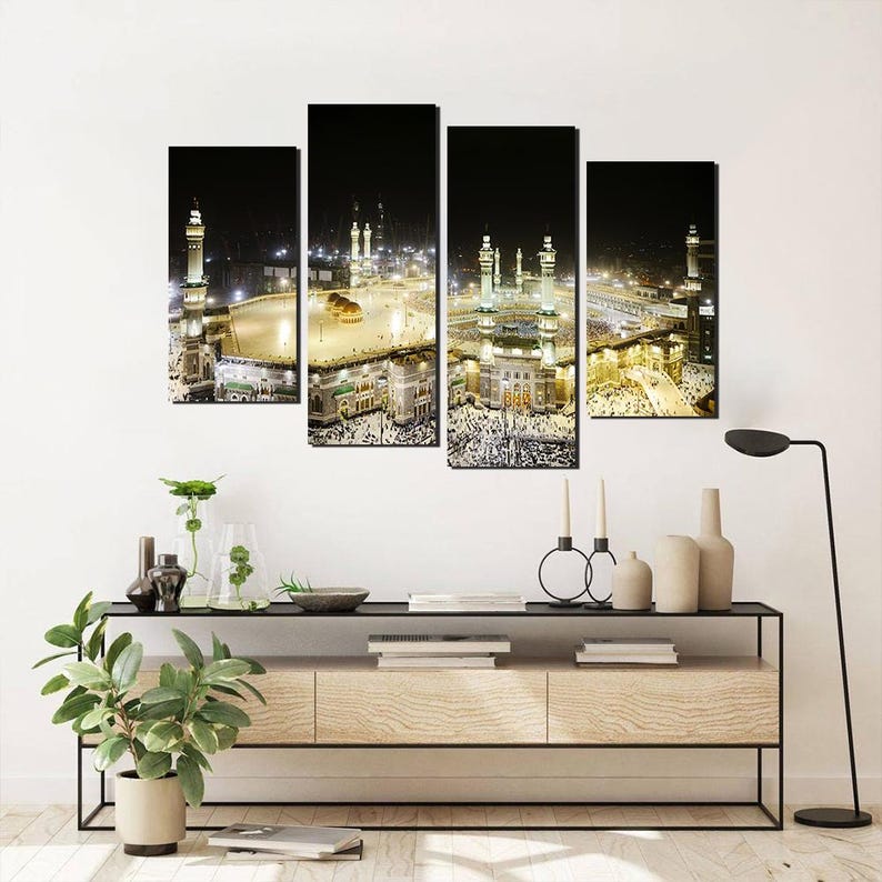 Masjid al-Haram Makkah Night View Canvas Art: Islamic Decor, Ready to Hang
