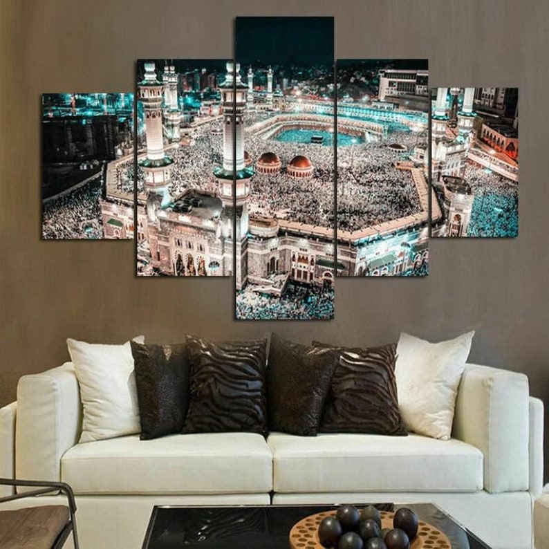 Makkah Haram Aerial Canvas Wall Art: 5-Panel Islamic Decor