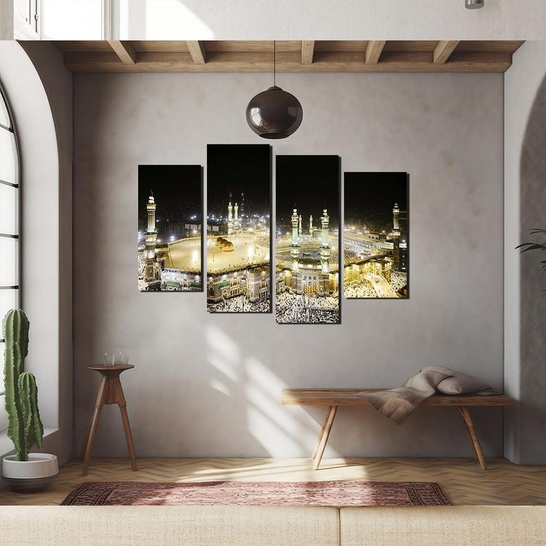 Masjid al-Haram Makkah Night View Canvas Art: Islamic Decor, Ready to Hang