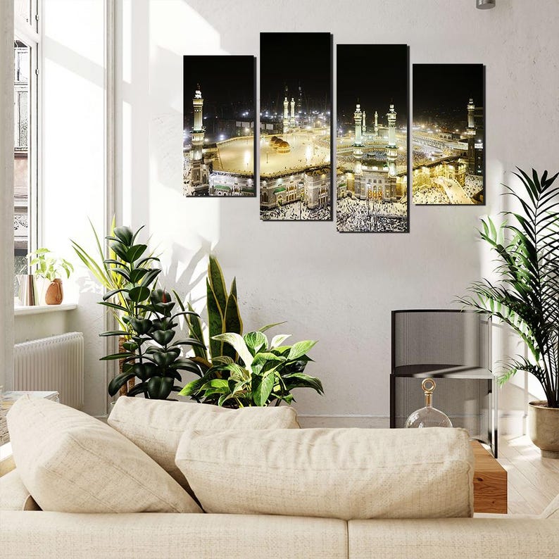 Masjid al-Haram Makkah Night View Canvas Art: Islamic Decor, Ready to Hang