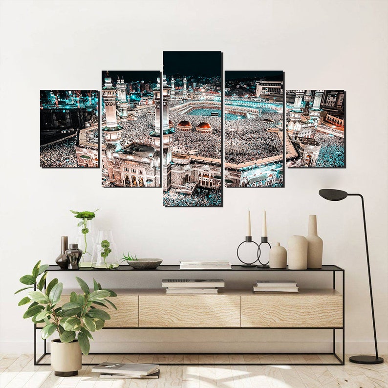 Makkah Haram Aerial Canvas Wall Art: 5-Panel Islamic Decor