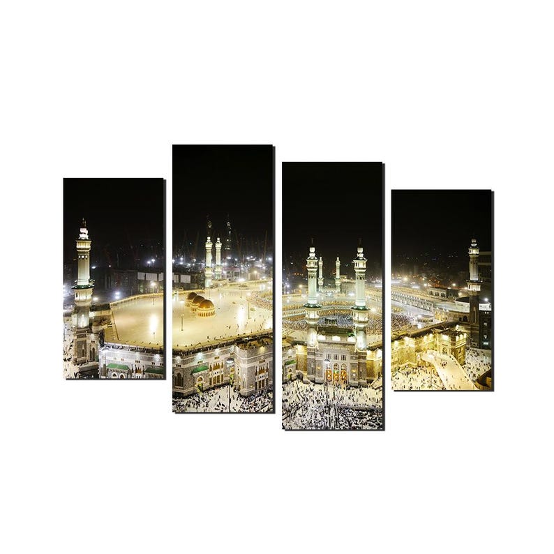 Masjid al-Haram Makkah Night View Canvas Art: Islamic Decor, Ready to Hang