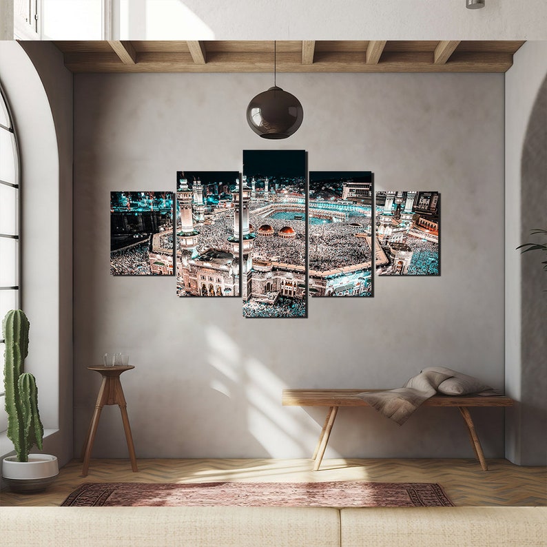 Makkah Haram Aerial Canvas Wall Art: 5-Panel Islamic Decor