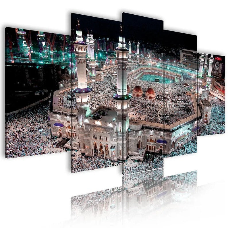 Makkah Haram Aerial Canvas Wall Art: 5-Panel Islamic Decor