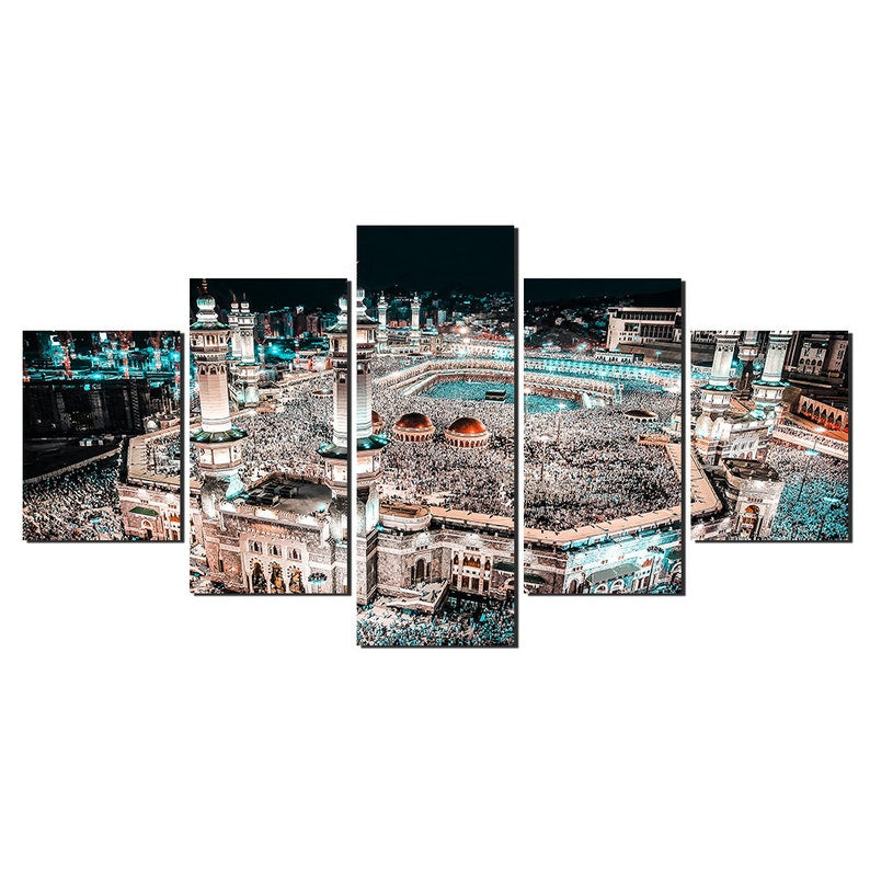 Makkah Haram Aerial Canvas Wall Art: 5-Panel Islamic Decor
